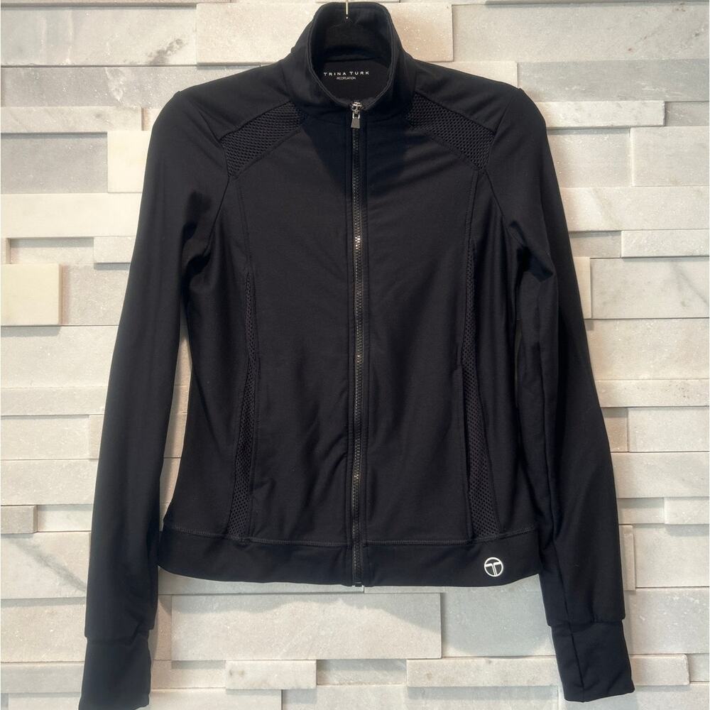 TRINA TURK RECREATION Full Zip Funnel Neck Thumb Hole Mesh Inset Jacket XS